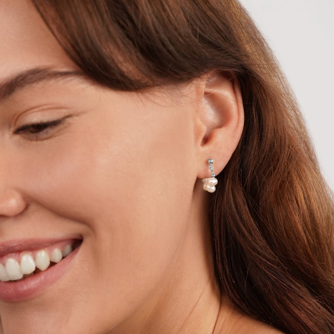 Celine Pearl Silver Hoop Earrings - Beautiful Earth Boutique
