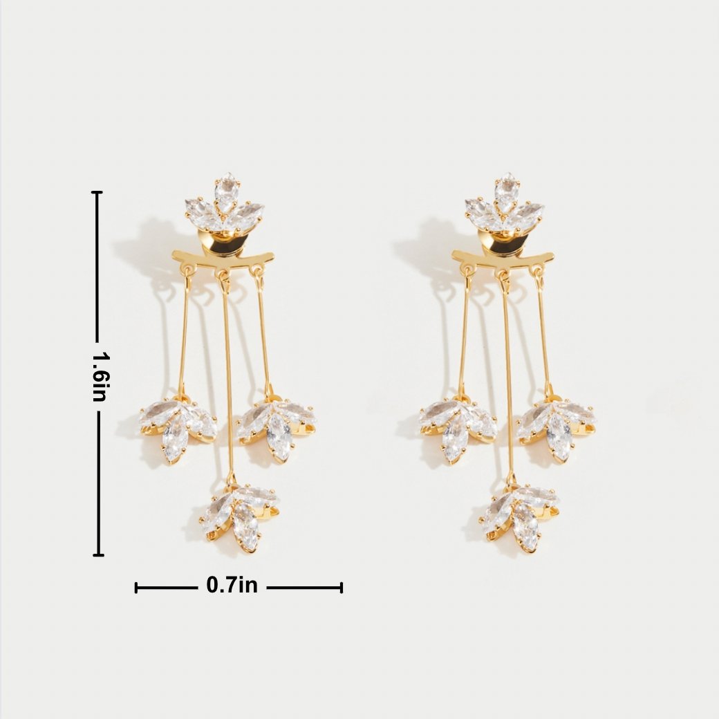 Crystal Lotus Waterfall Earrings, pair of gold earrings with marquise crystal clusters and