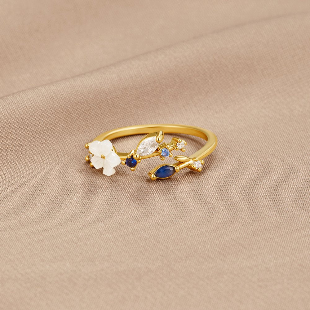 Crystal White Blossom Blue Ring - Beautiful Earth Boutique