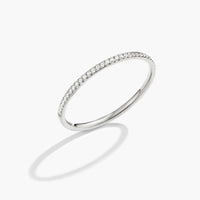 Silver Eternity Crystal Ring, standing ring on white background with a shadow, pavé crystals