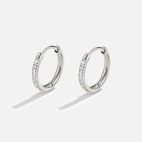 Eternity Hoop Earrings, pair of silver hoops with a row of small clear stones on one side