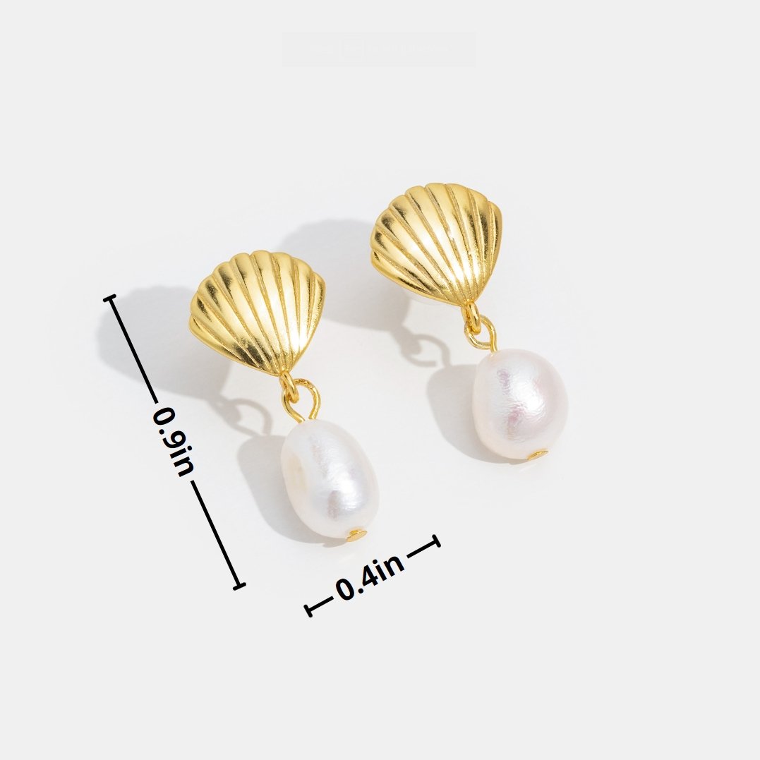 Freshwater Pearl & Gold Shell Earrings, pair of gold shell earrings with pearl drops