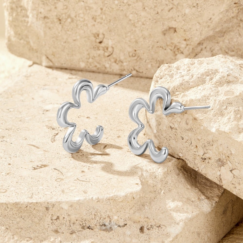 Geometric Silver Flower Hoop Earrings - Beautiful Earth Boutique