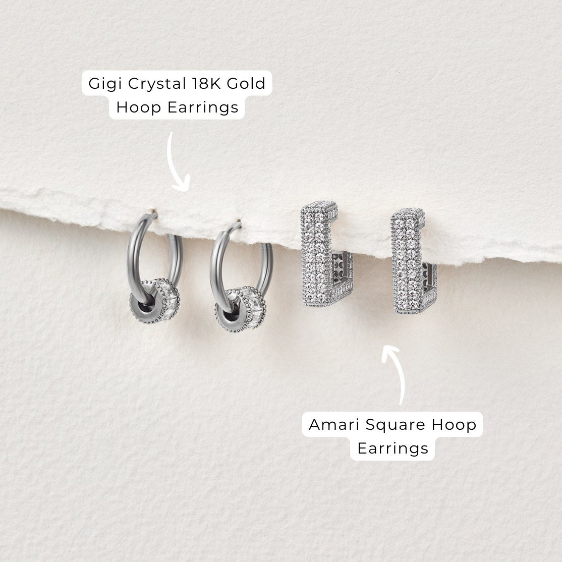 Gigi Crystal Silver Hoop Earrings