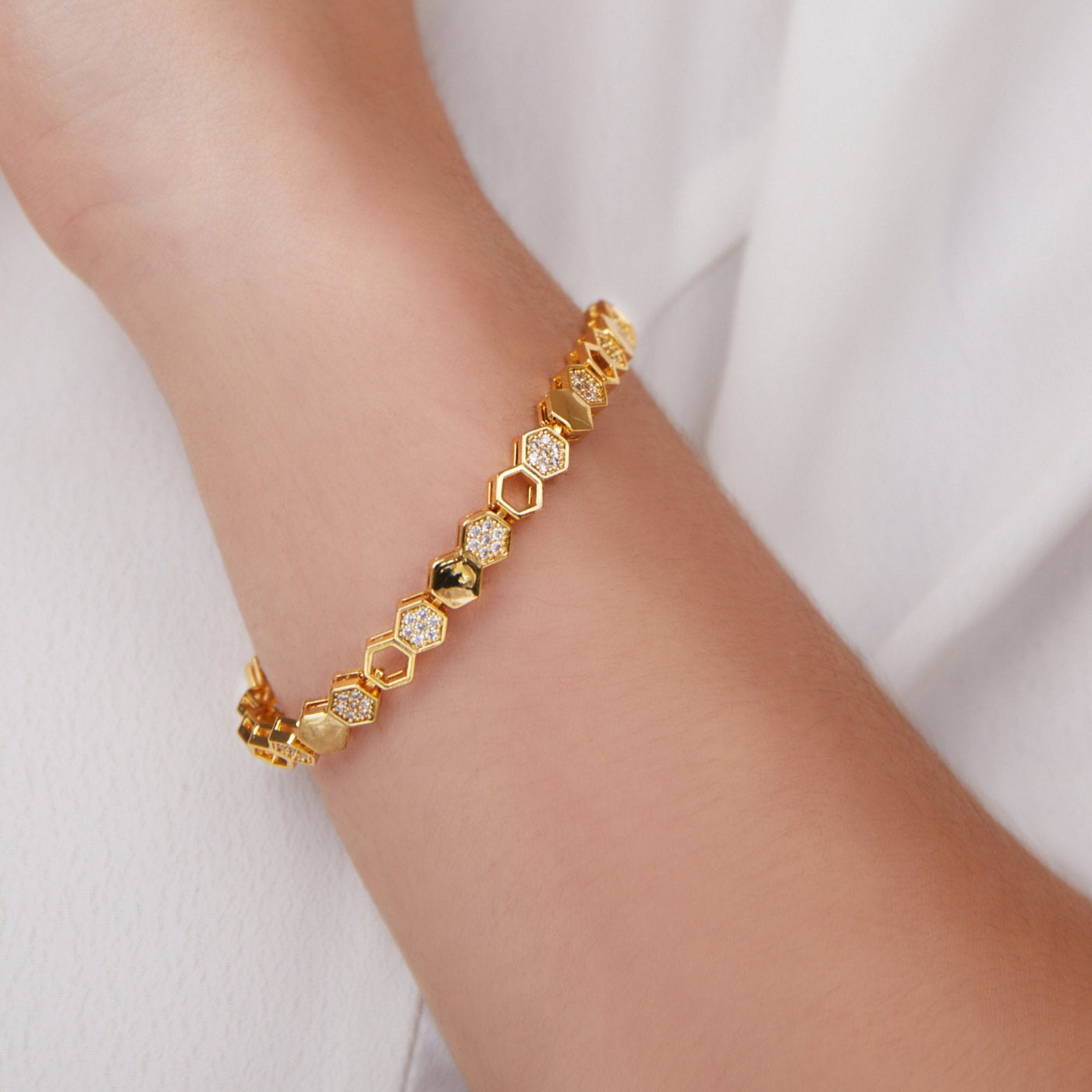 Gold & Crystal Honeycomb Bracelet - Beautiful Earth Boutique