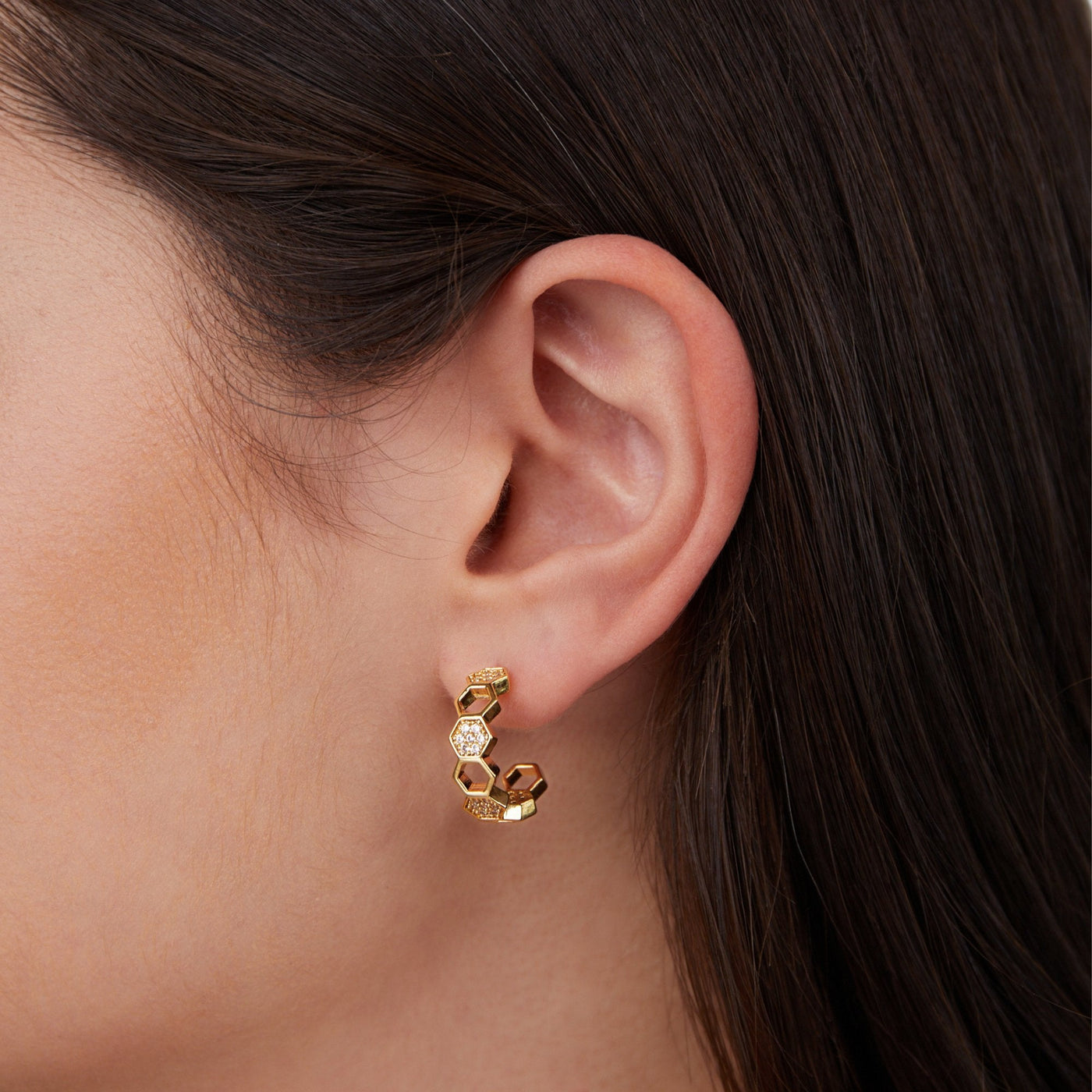 Gold & Crystal Honeycomb Hoop Earrings - Beautiful Earth Boutique