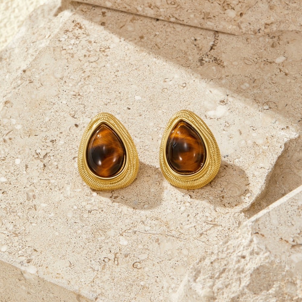 Gold Tiger Eye Teardrop Earrings - Beautiful Earth Boutique