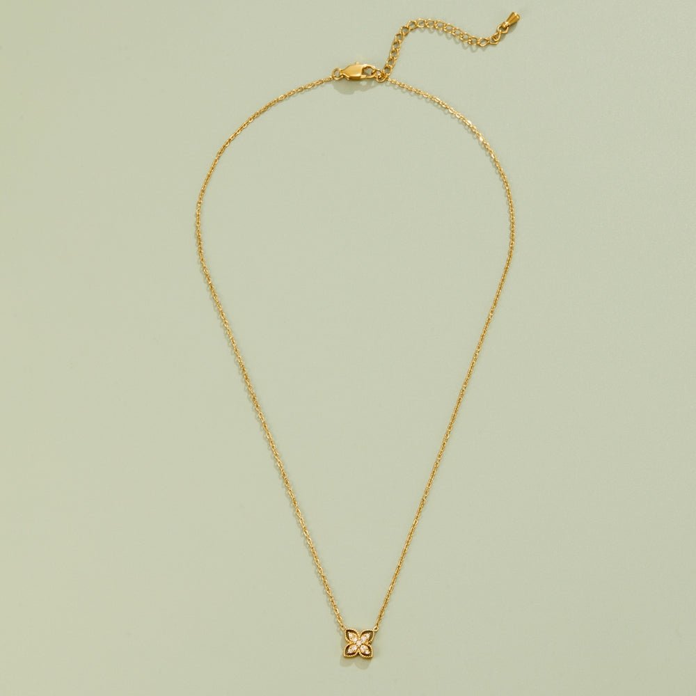 Golden Four Leaf Crystal Necklace - Beautiful Earth Boutique