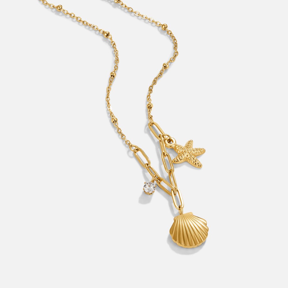 Golden Seashell & Starfish Necklace - Beautiful Earth Boutique