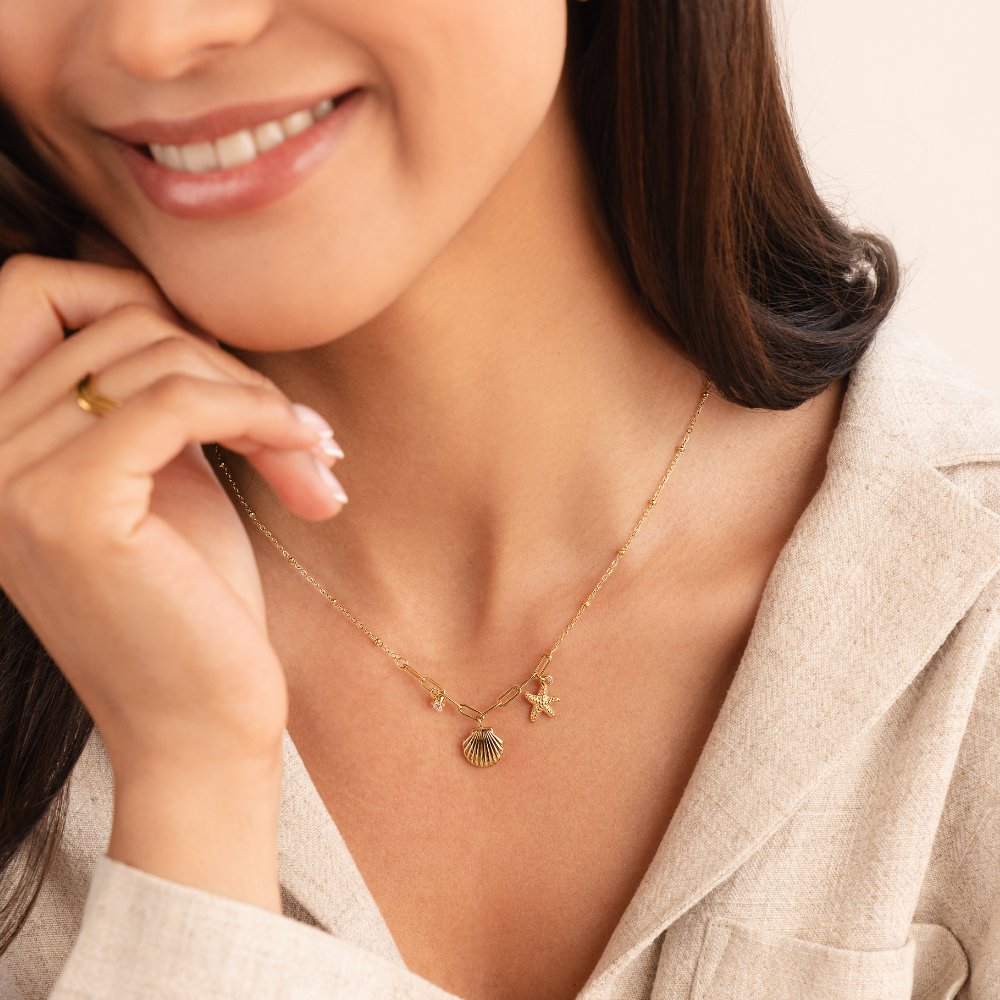 Golden Seashell & Starfish Necklace - Beautiful Earth Boutique