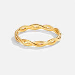 Infinity 18K Gold Twist Ring, standing alone on a plain white background, braided gold band