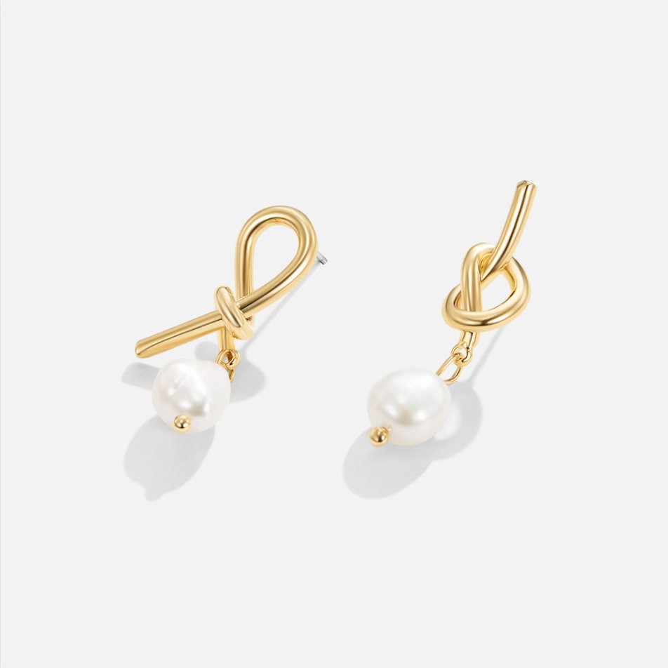 Knotted Gold & Freshwater Pearl Earrings - Beautiful Earth Boutique