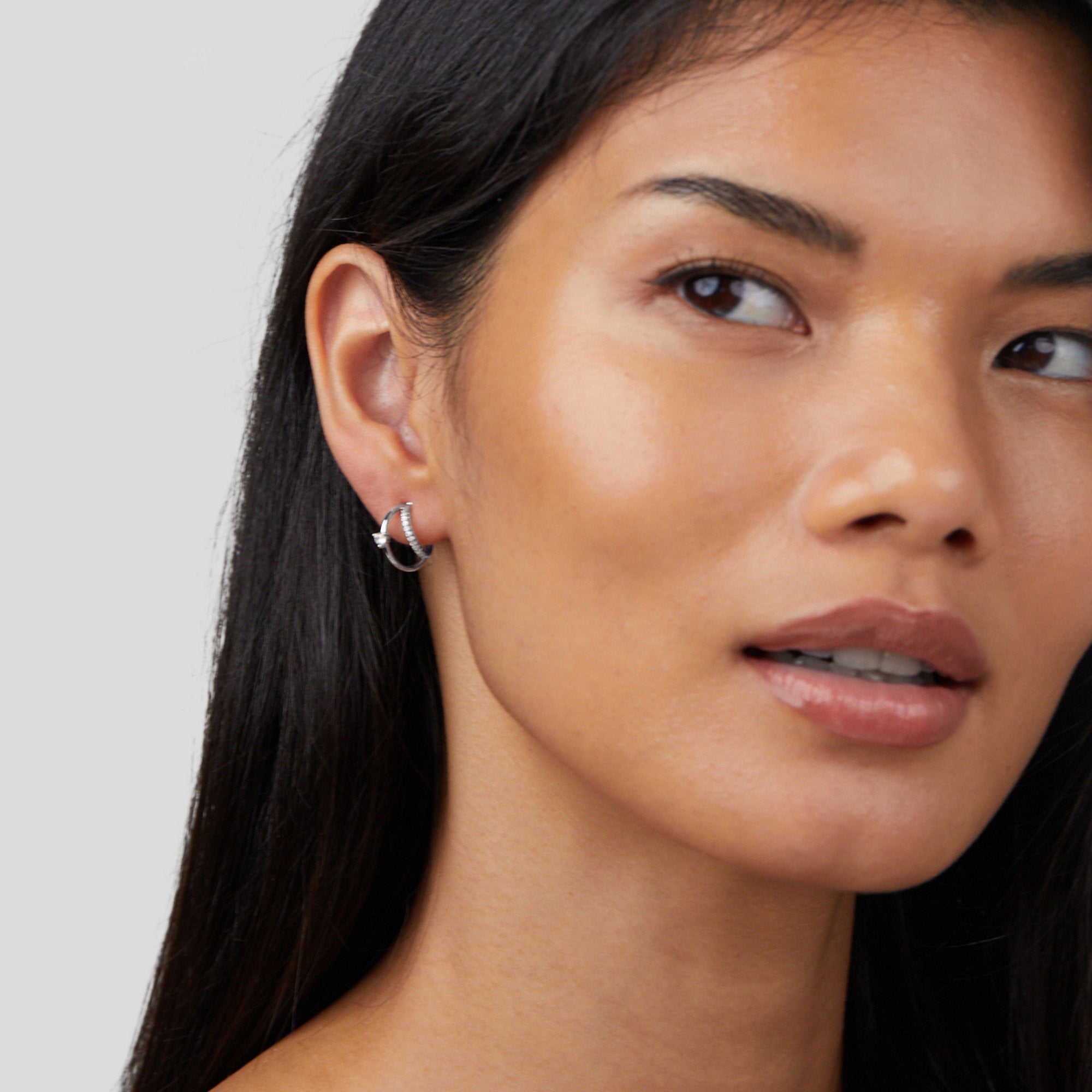 Layered Crystal Silver Hoop Earrings - Beautiful Earth Boutique