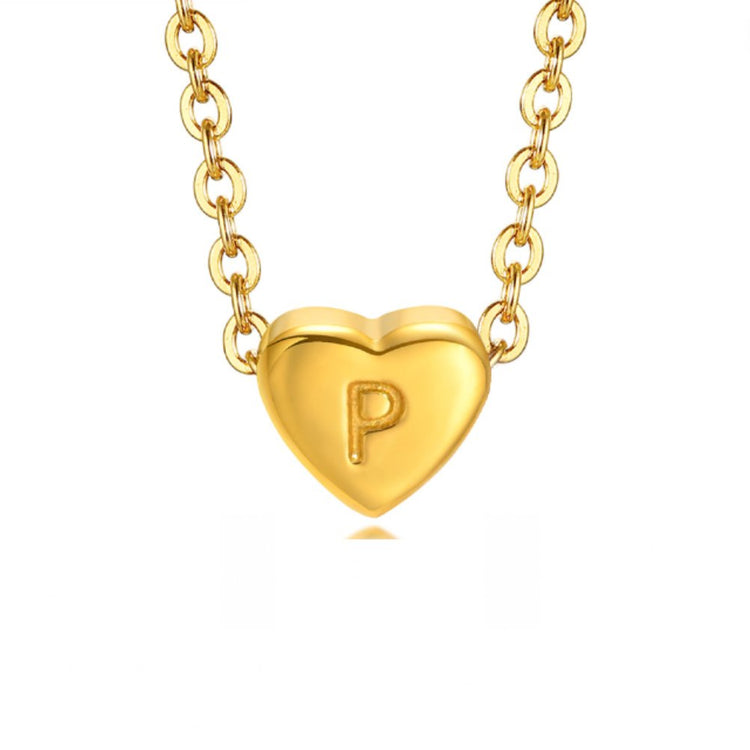 Letter Heart Bracelet, gold heart pendant stamped with the letter P on a chain
