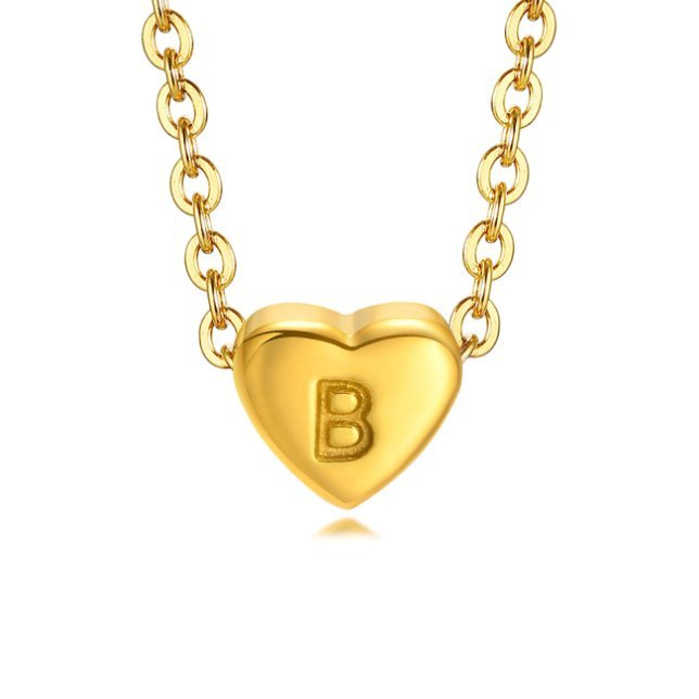 Letter Heart Bracelet, close-up of gold heart pendant engraved with letter B