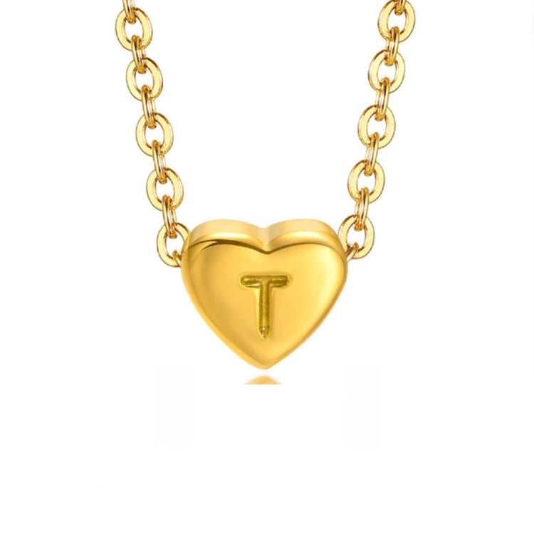 Letter Heart Bracelet, gold heart pendant with an embossed letter T on a fine link chain