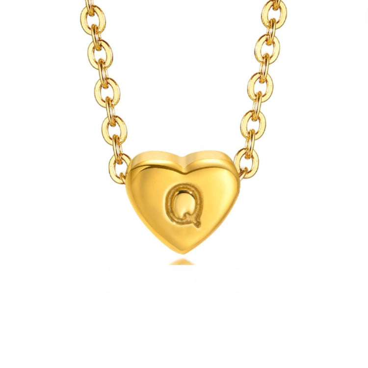 Letter Heart Bracelet, gold heart pendant engraved with the letter Q on a chain