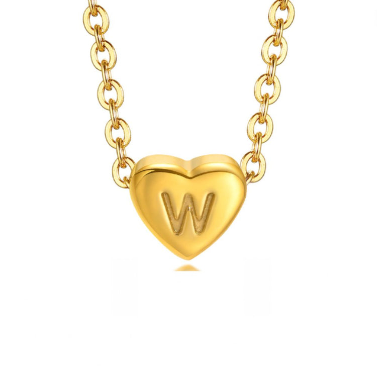 Letter Heart Bracelet, gold heart pendant with an engraved letter W on a fine gold chain