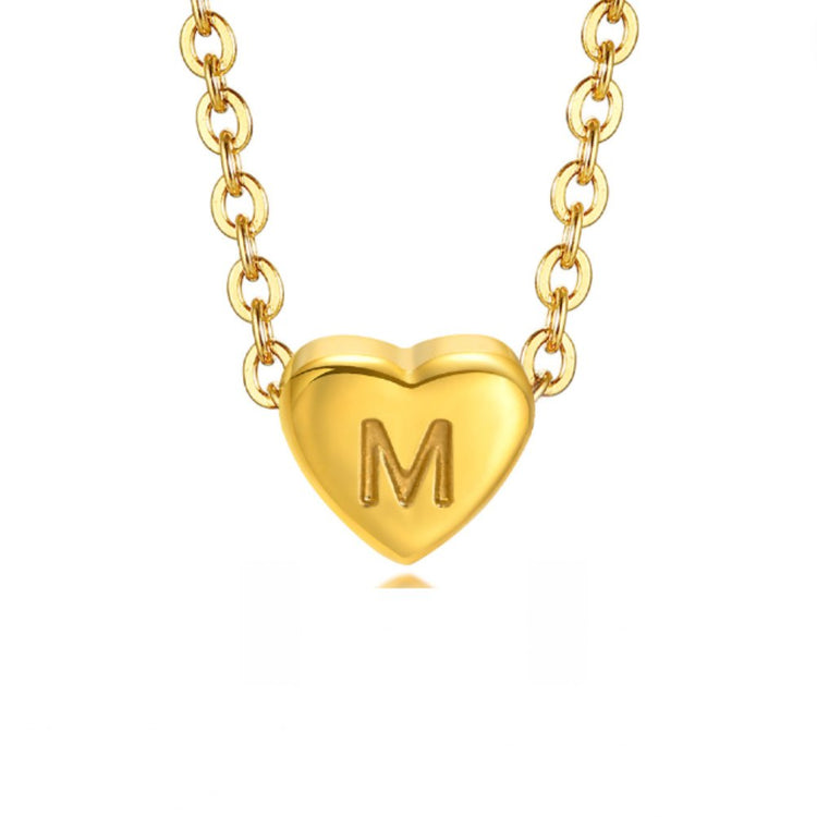 Letter Heart Bracelet, gold heart pendant engraved with the letter M on a chain