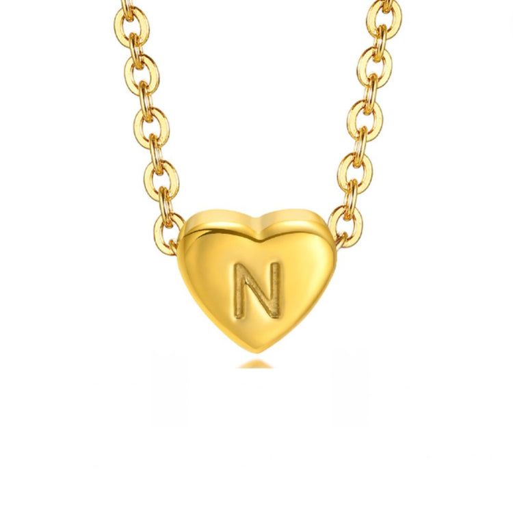 Letter Heart Bracelet, gold heart pendant engraved with letter N on chain