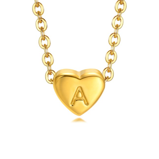 Letter Heart Necklace, gold heart pendant with the letter A on a chain