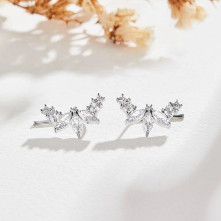 Lily Crystal Silver Leaf Earrings - Beautiful Earth Boutique