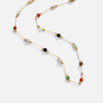 Lulu Beaded Stone Necklace, laid out flat on a white surface, gold chain with coloured stone