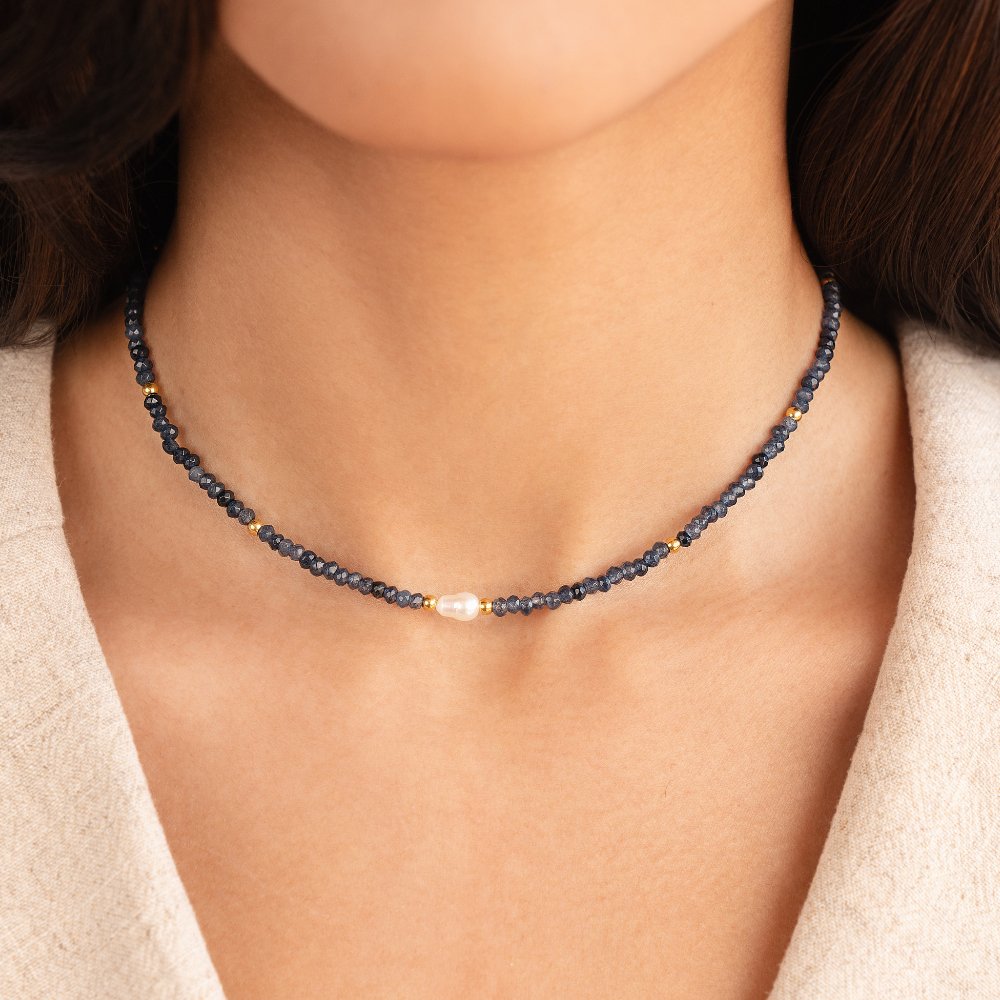 Navy Sodalite Pearl & Bead Necklace - Beautiful Earth Boutique