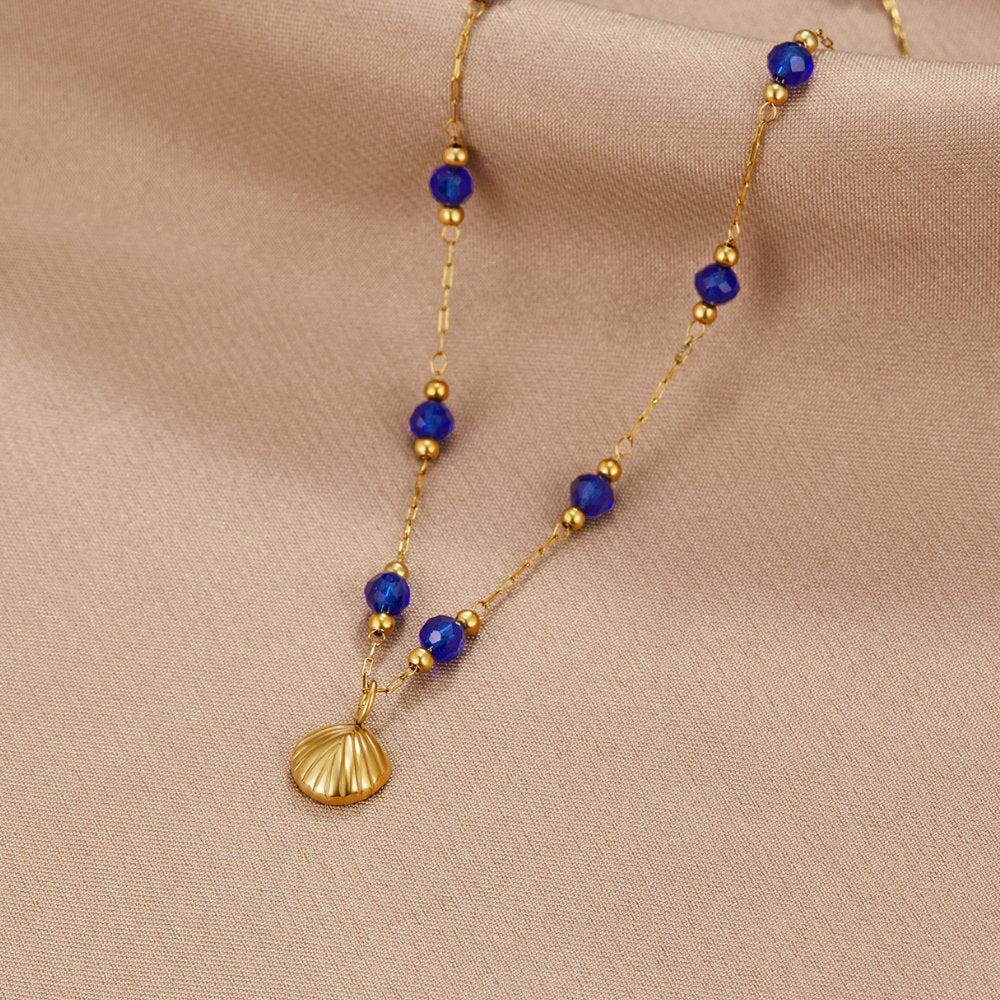 Nerissa Gold Shell & Blue Bead Necklace - Beautiful Earth Boutique