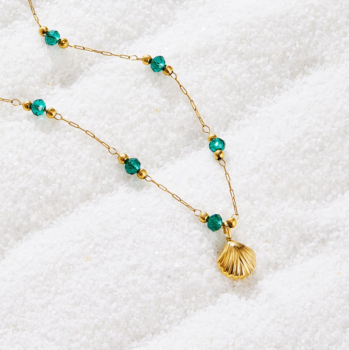 Nerissa Gold Shell & Green Bead Necklace - Beautiful Earth Boutique