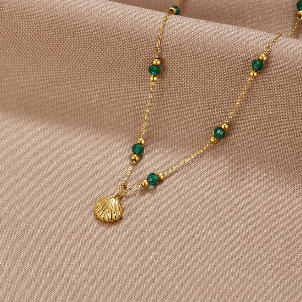 Nerissa Gold Shell & Green Bead Necklace - Beautiful Earth Boutique