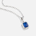 Ocean Blue Pendant Silver Necklace, silver chain with a rectangular blue gem pendant on white