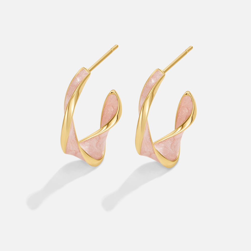 Pink Mother of Pearl Twist Hoop Earrings - Beautiful Earth Boutique