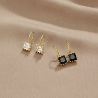 Piper Crystal Drop Earrings, two pairs of gold drop earrings, clear and black square stones