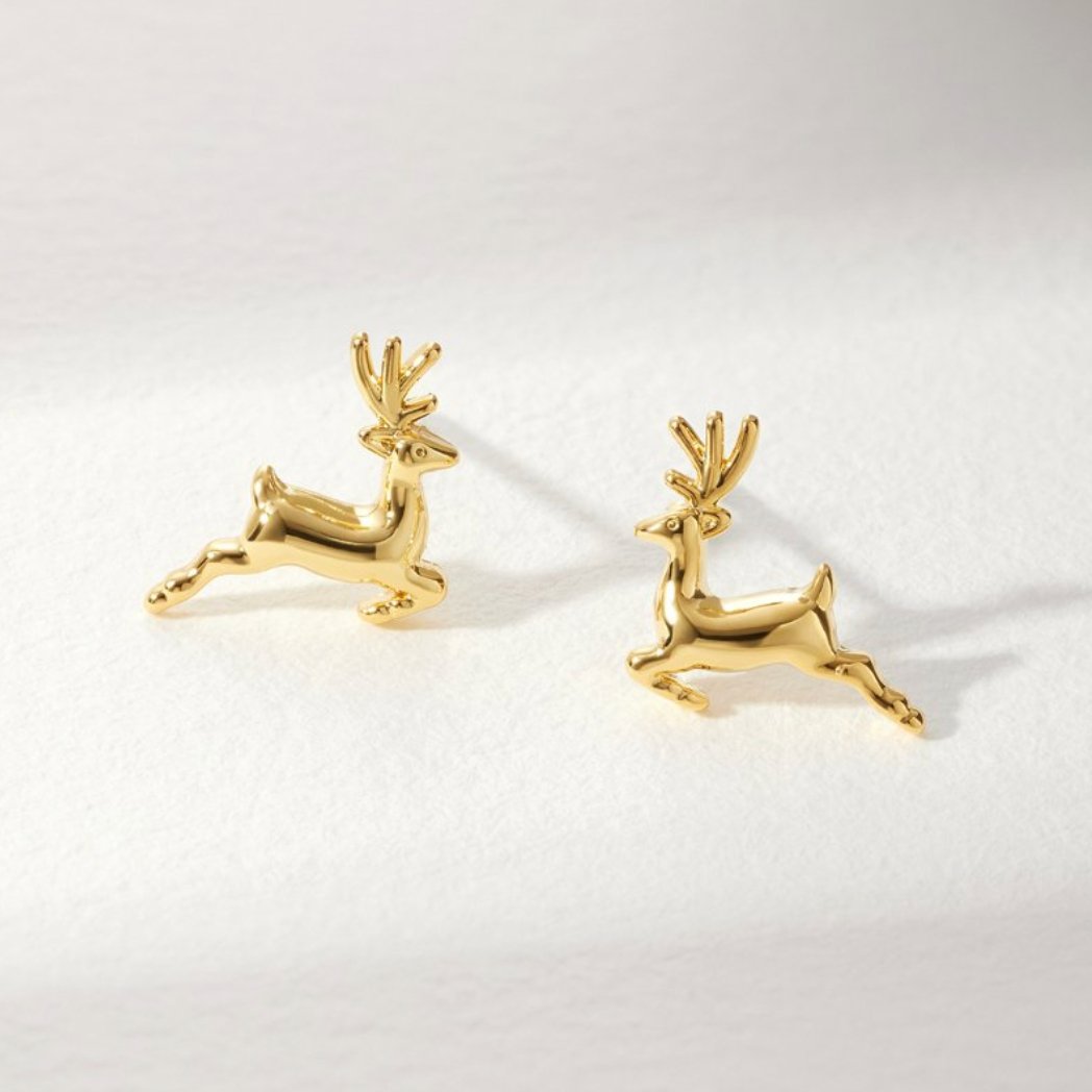 Rudolph Reindeer Gold Earrings - Beautiful Earth Boutique