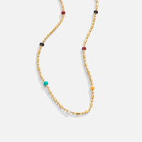 Sasha Multi-Colored Necklace, laid out on a white surface, gold chain with coloured beads