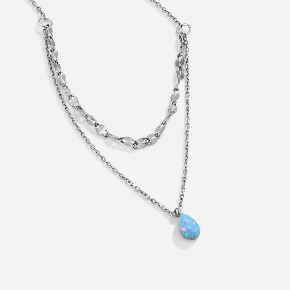 Silver Blue Opal Teardrop Layered Necklace - Beautiful Earth Boutique