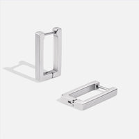 Silver Rectangle Hoop Earrings, pair of polished silver rectangular hoops, standing upright on