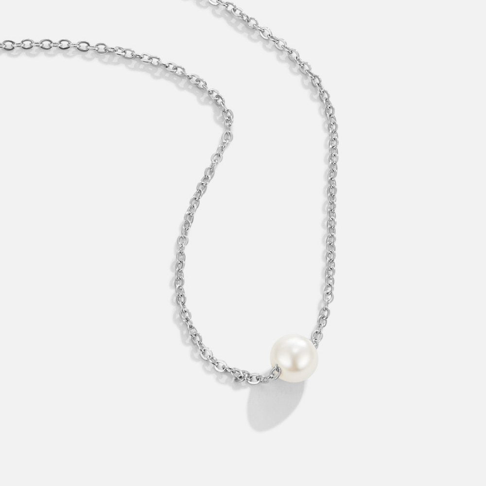 Solitaire Silver Pearl Necklace - Beautiful Earth Boutique