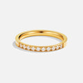 Timeless Beauty 18K Crystal Ring, gold band ring standing upright with a row of small clear