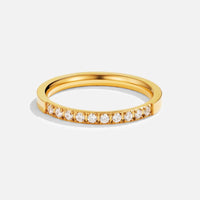 Timeless Beauty 18K Crystal Ring, gold band ring standing upright with a row of small clear