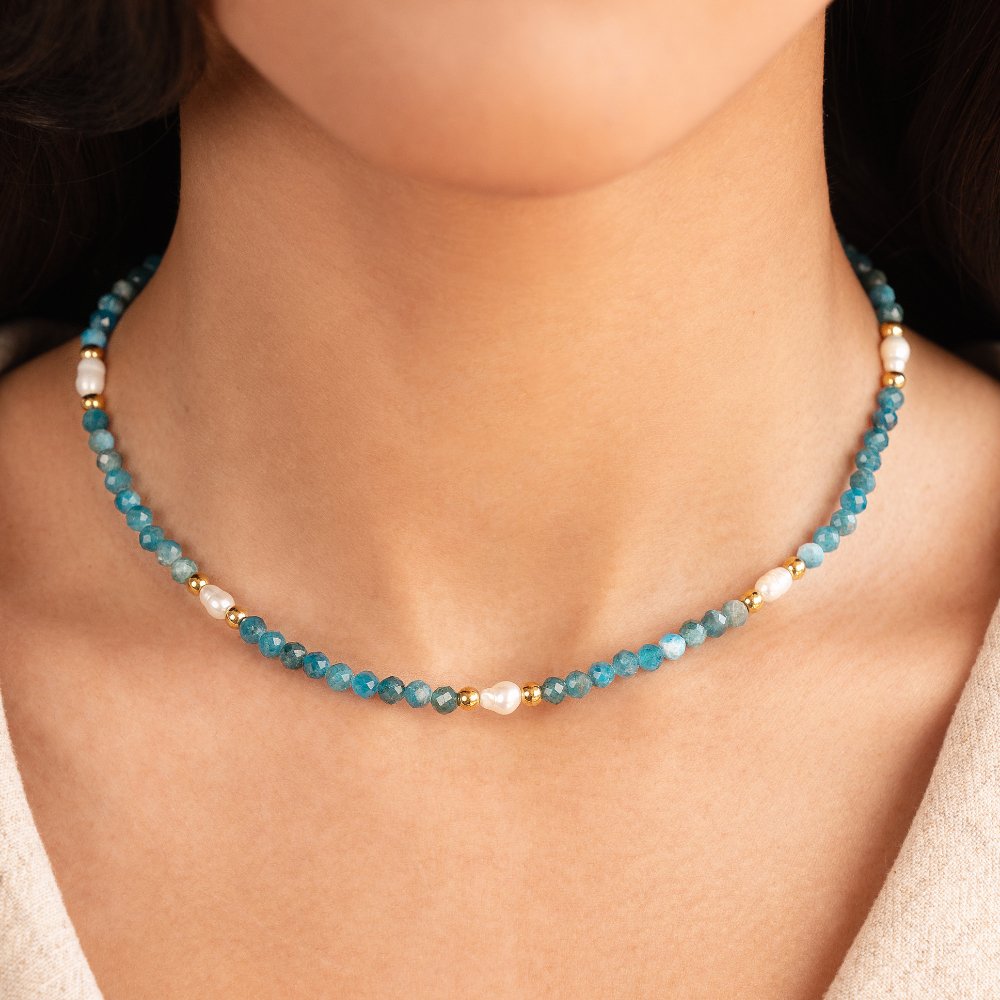 Turquoise Blue & Pearl Bead Necklace - Beautiful Earth Boutique