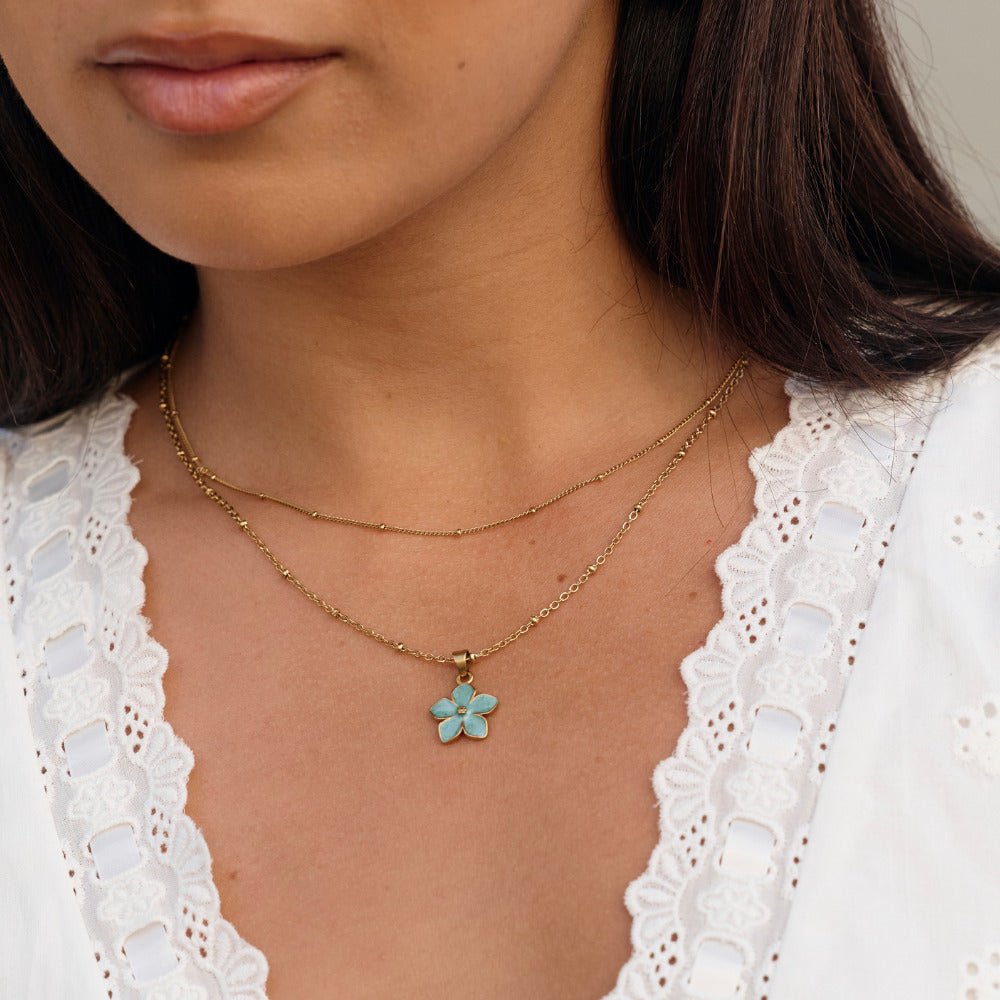 Turquoise Sakura Bloom Gold Necklace - Beautiful Earth Boutique