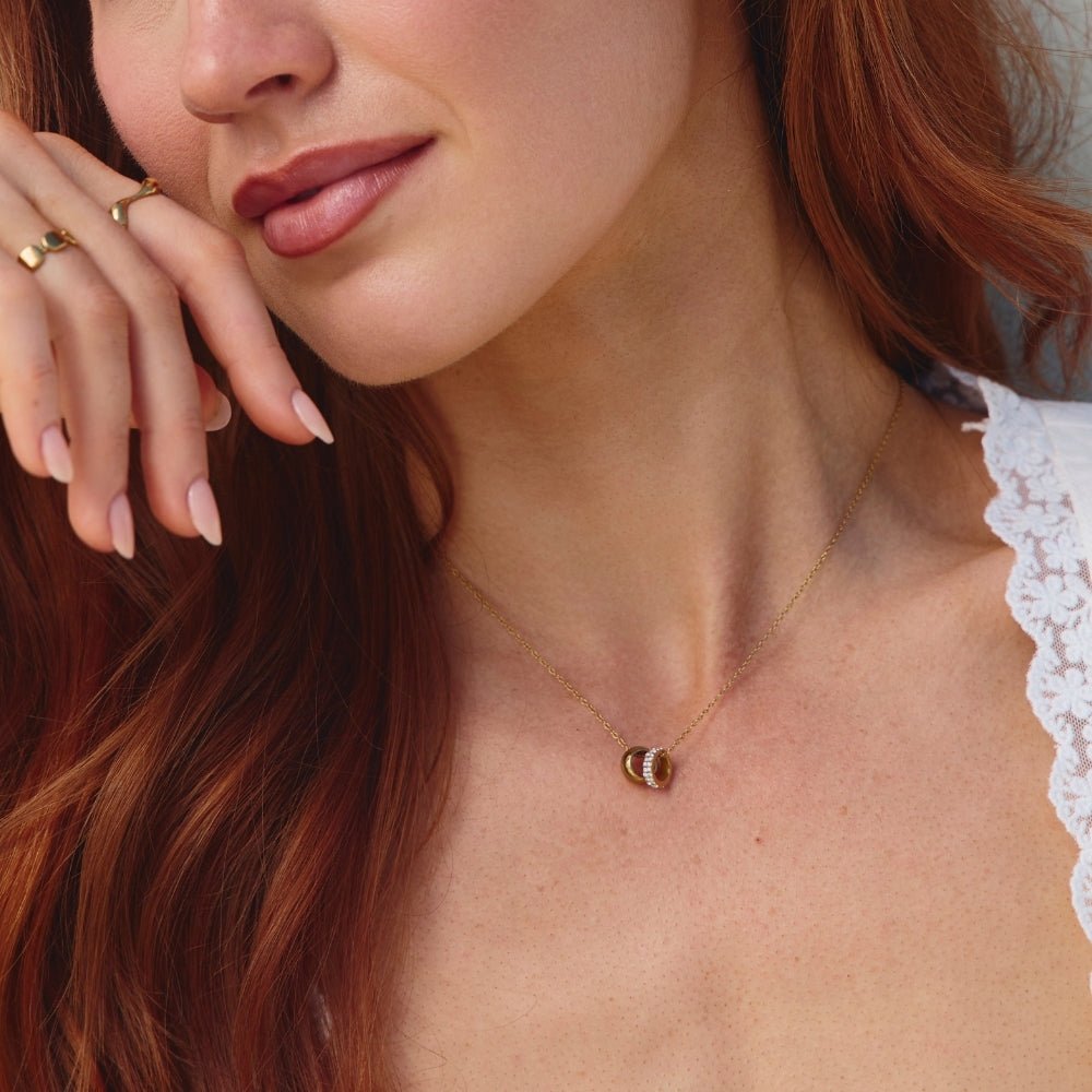 Twin Gold & Crystal Ring Pendant Necklace - Beautiful Earth Boutique