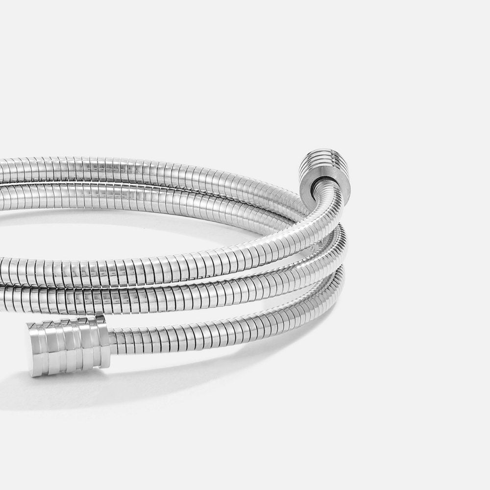 Twisted Silver Bracelet, coiled silver bracelet with ridged end caps on white background