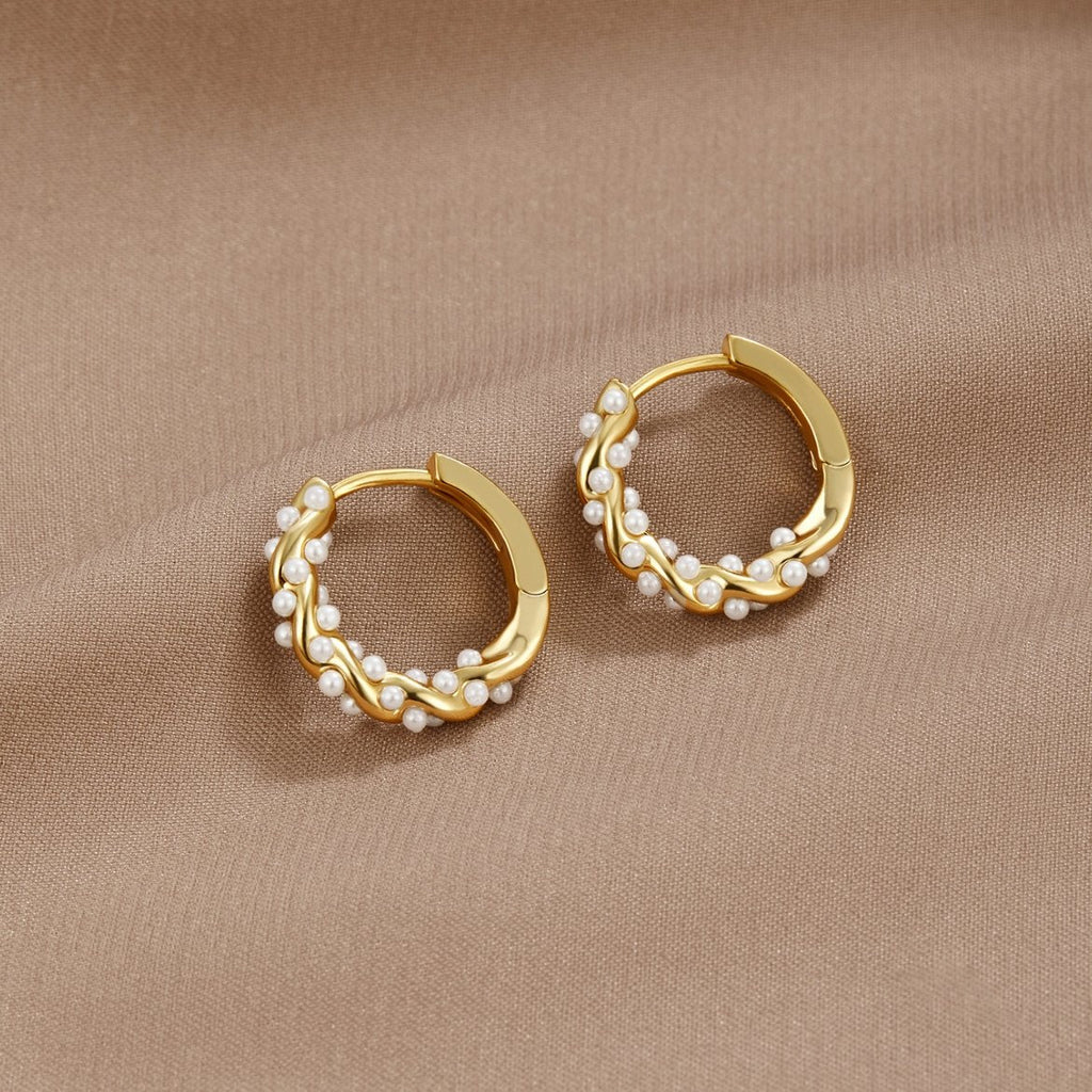 Pearl hoop earrings uv resin gold plated deals hoop earrings