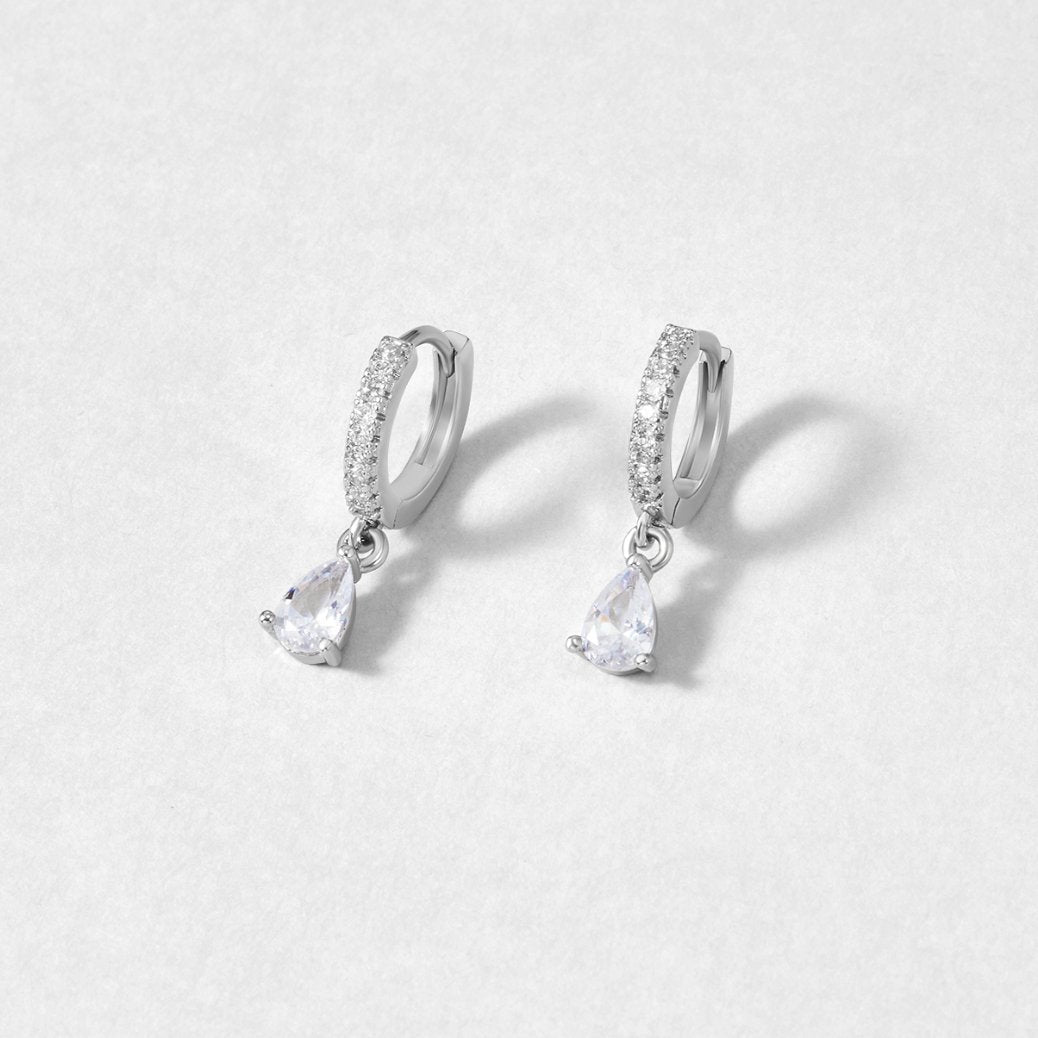 White Crystal Silver Hoop Earrings - Beautiful Earth Boutique