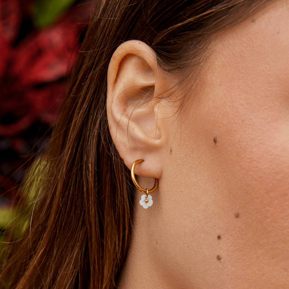 White Petal Shell Hoop Earrings - Beautiful Earth Boutique